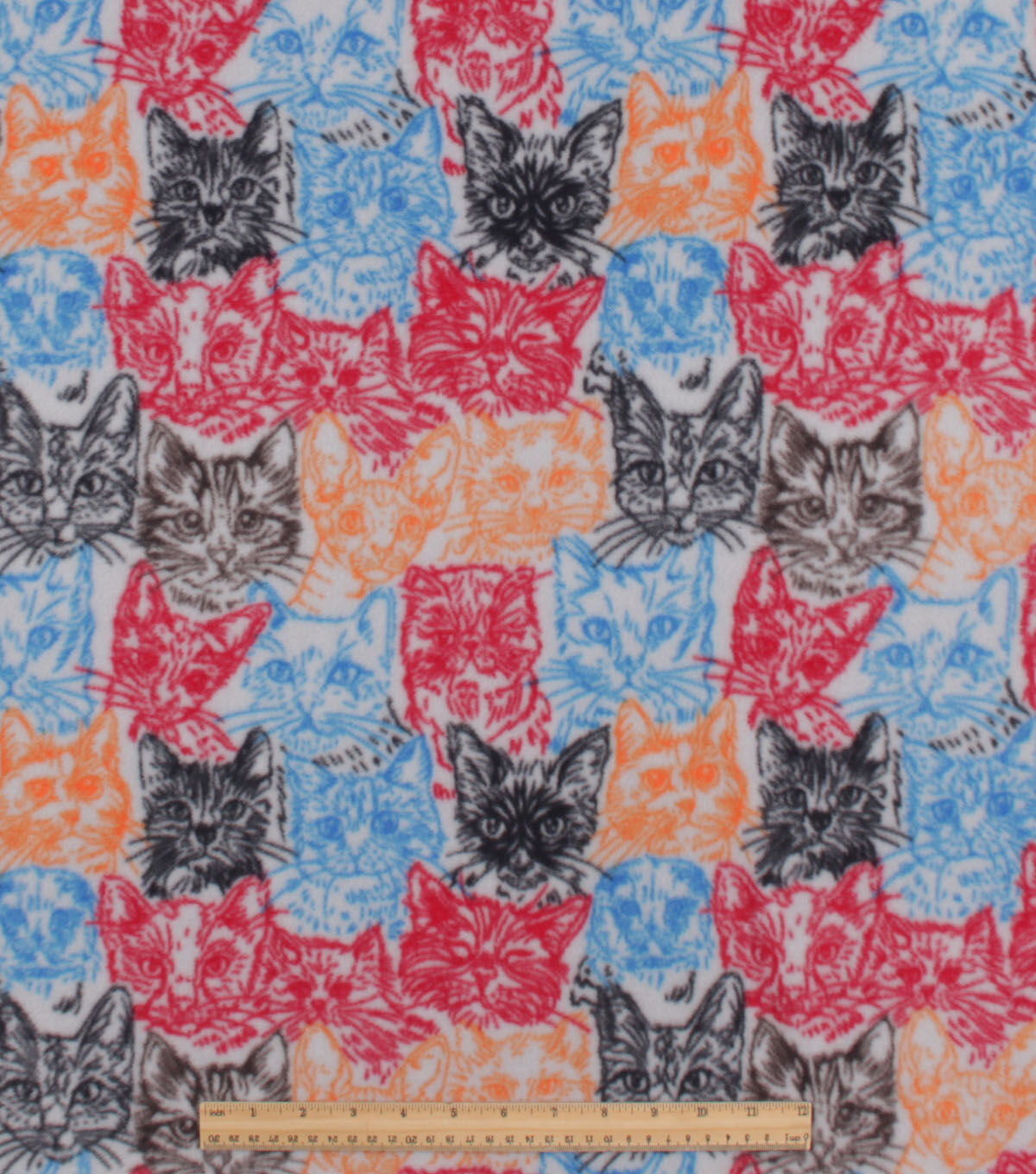 Multicolor Cat Faces Anti Pill Plush Fleece Fabric