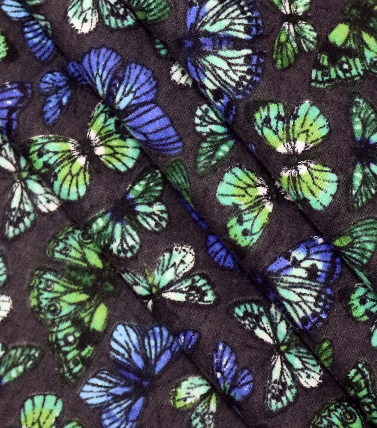 Green & Blue Butterflies Super Snuggle Flannel Fabric