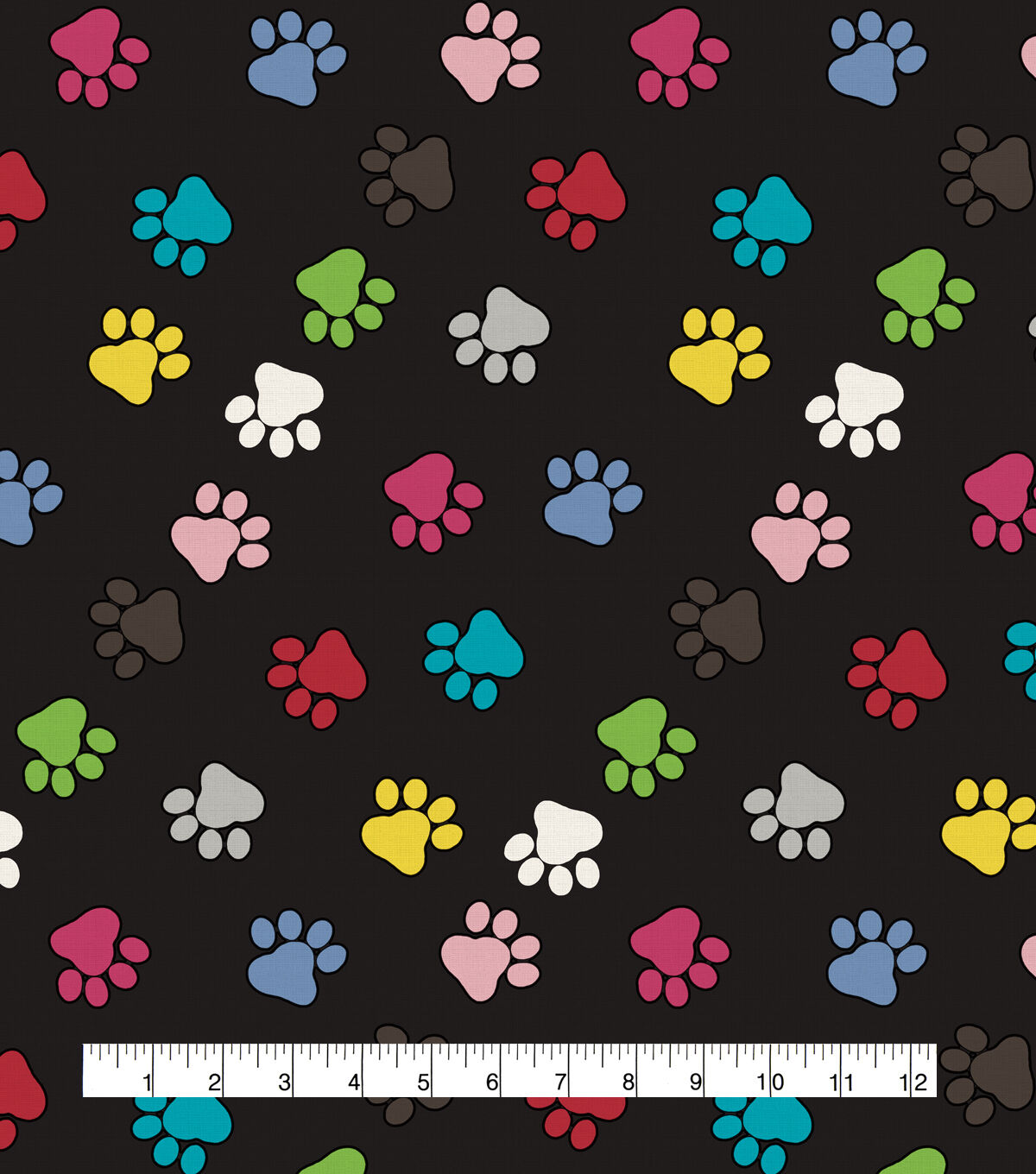 Novelty Cotton Fabric Multi Colors Paws on Black