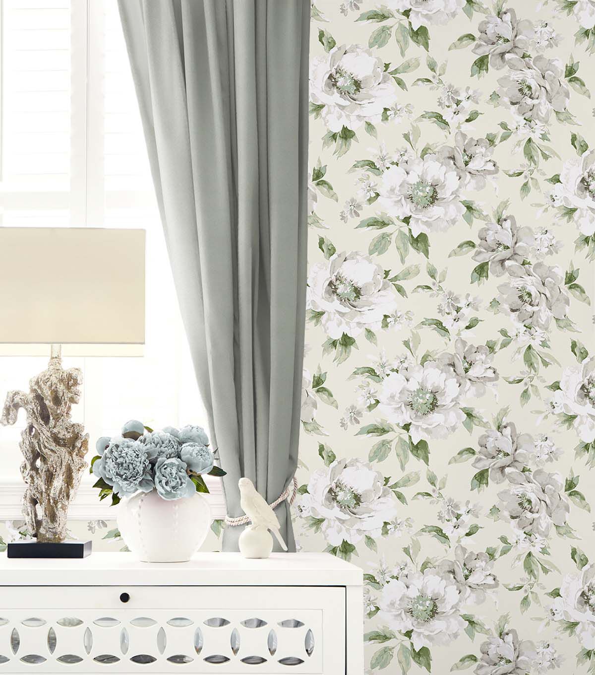 Surface Style 20.5' x 18' Celadon Whispery Floral Peel & Stick Wallpaper