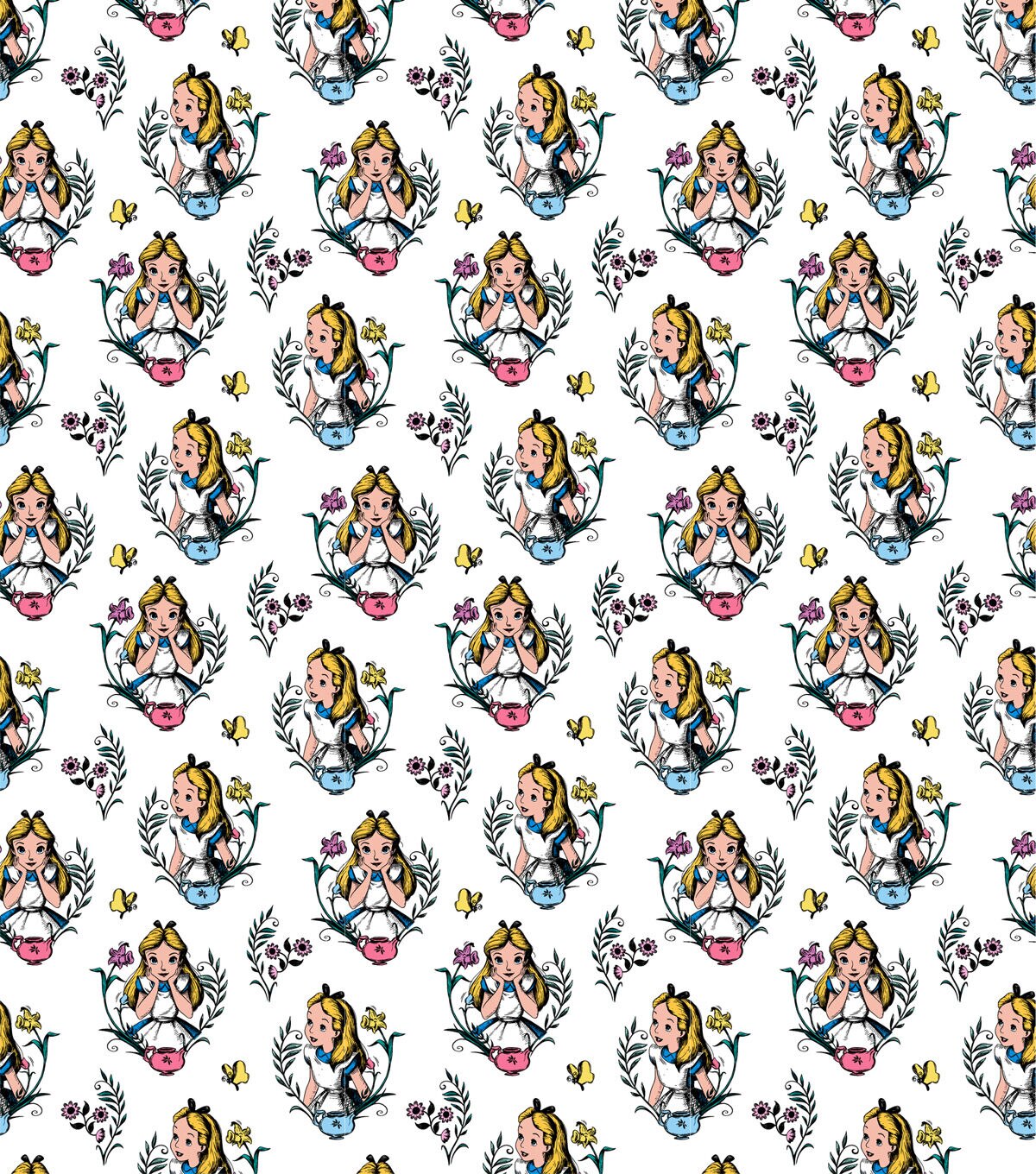 Alice In Wonderland Ink Disney Cotton Fabric