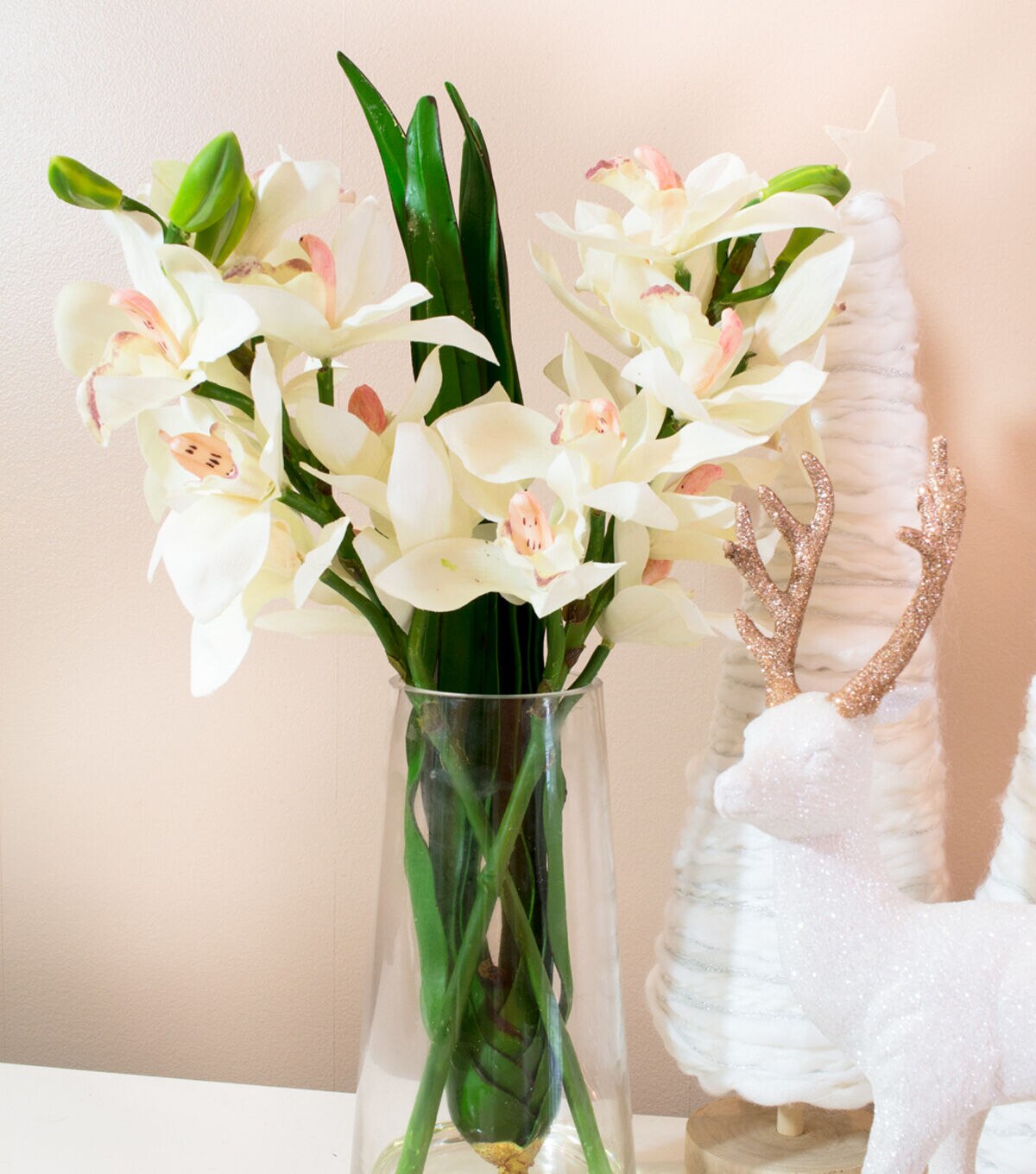 Nearly Natural Cymbidium Orchid with Vase