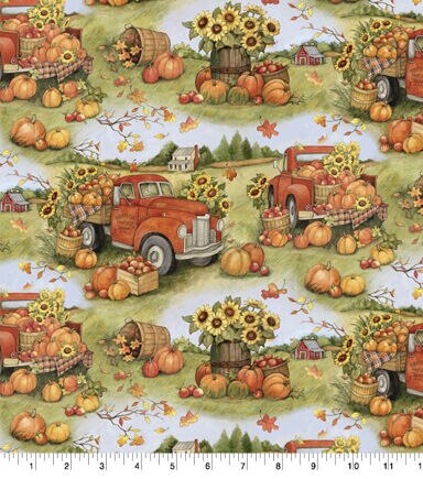 Susan Winget Pumpkin Truck Fall Cotton Fabric