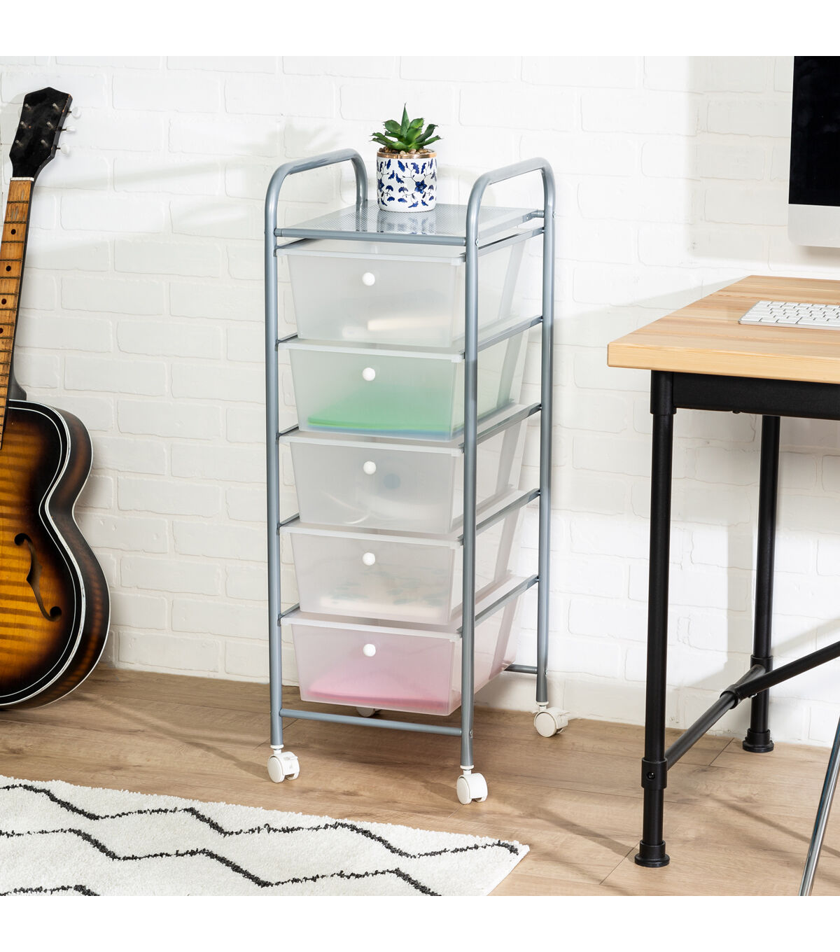 Honey Can Do 12.5 x 37 Clear & Silver Plastic 5 Drawer Storage Cart