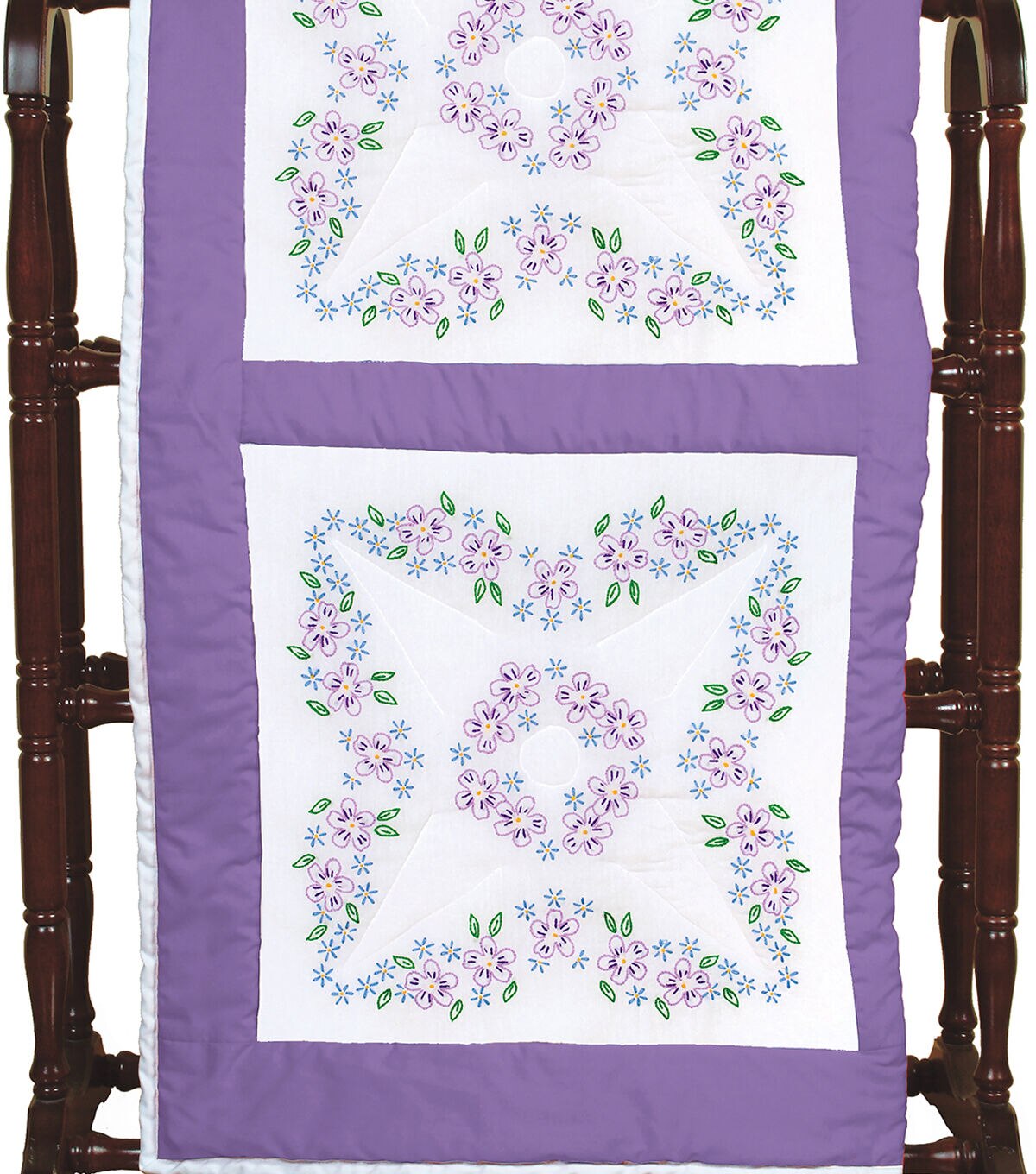 Jack Dempsey Needle Art 18 Lavender Flowers Stamped Quilt Blocks 6pk