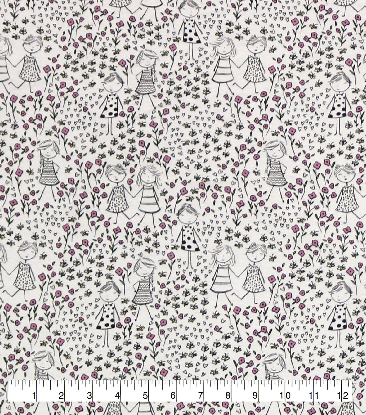 Sketched Girl Floral Super Snuggle Flannel Fabric