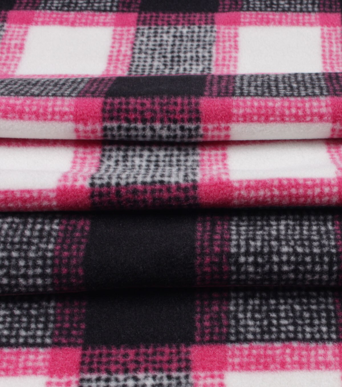 Pink & Black Textured Plaid Anti Pill Fleece Fabric