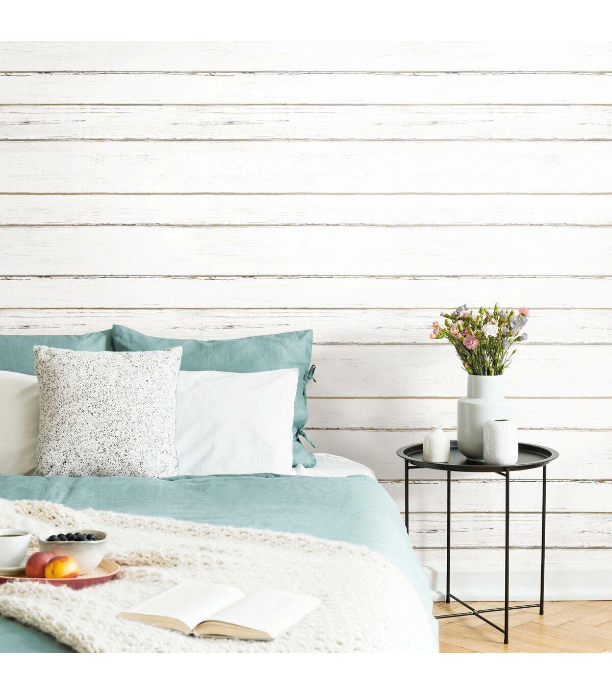 RoomMates Shiplap Peelable Wallpaper White