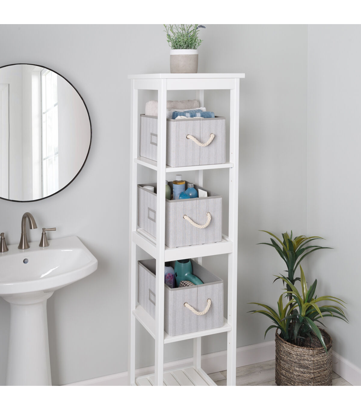 Honey Can Do 14.5 Gray Striped Fabric Storage Bins With Handles 3pk