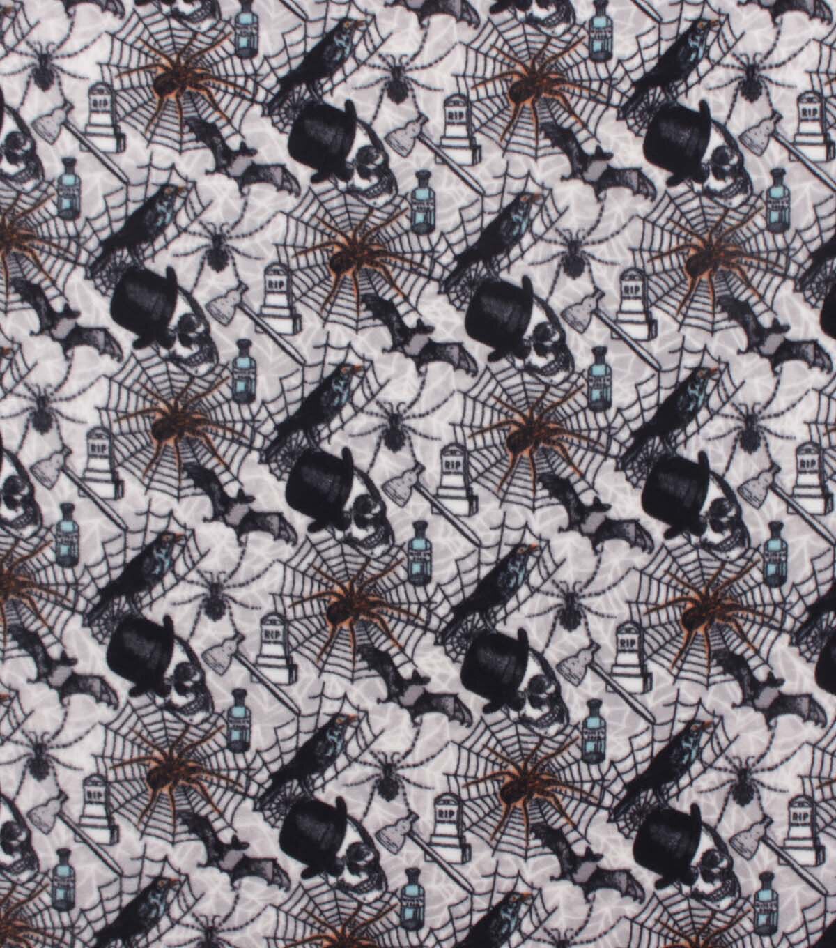 Black Spooky Halloween Anti Pill Fleece Fabric