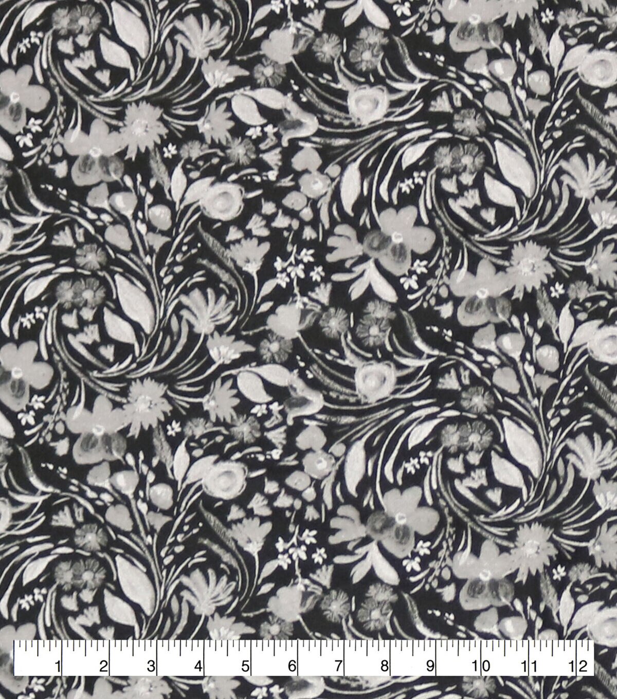 Floral Swirl Black 108 Wide Flannel Fabric