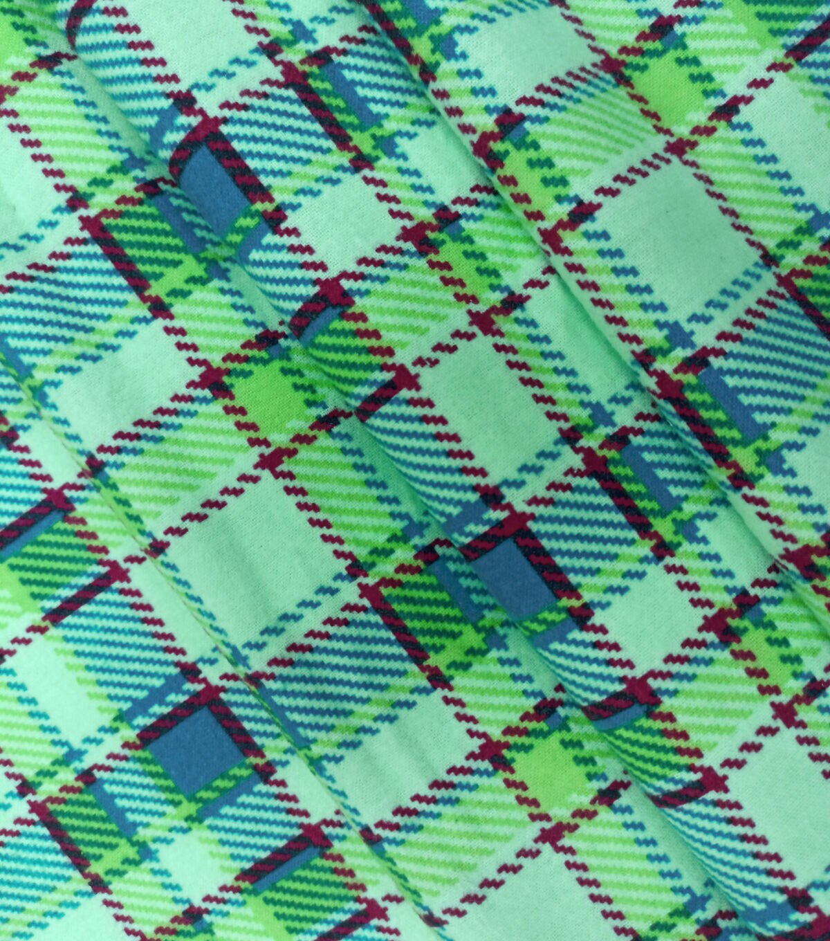 Mint Blue Red Plaid Super Snuggle Flannel Fabric