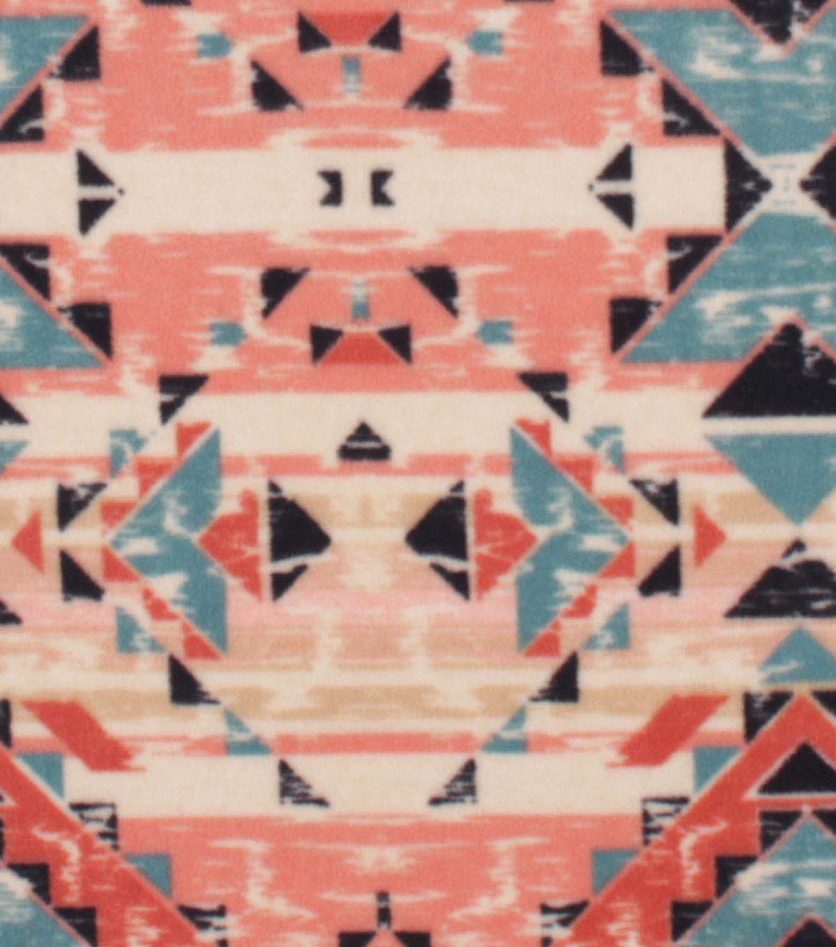 Orange & Teal Aztec Anti Pill Plush Fleece Fabric