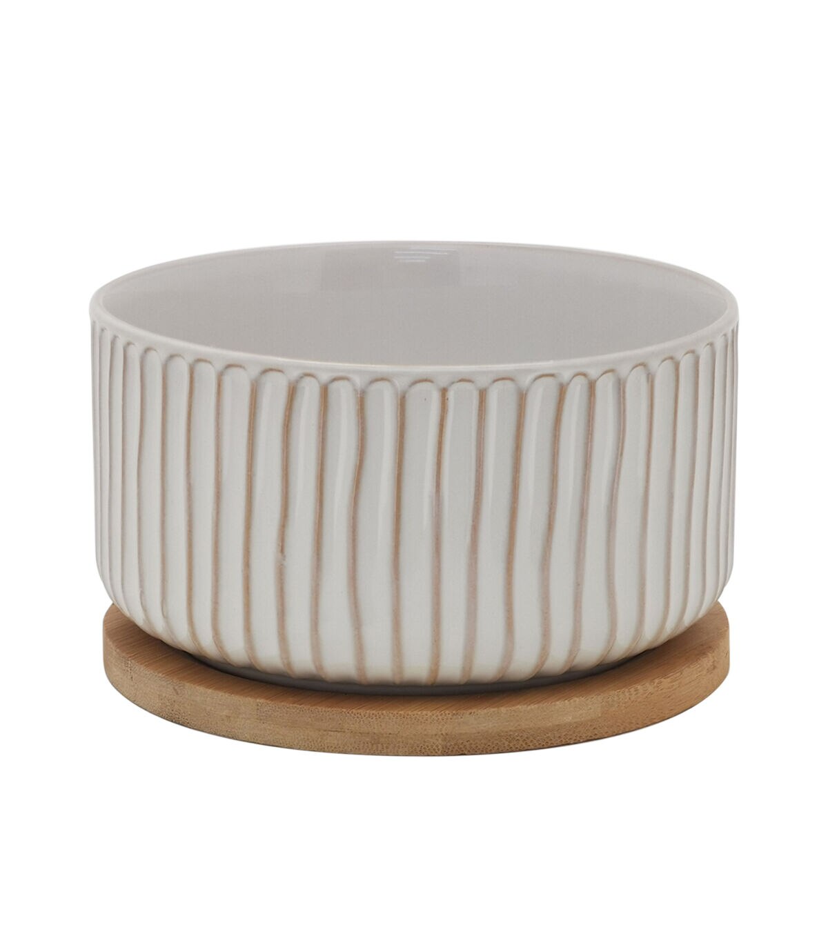 6 White Ceramic Planter With Bamboo Base by Bloom Room