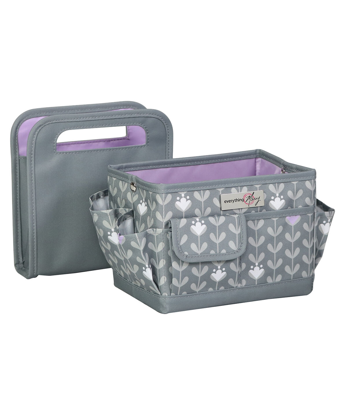 Everything Mary 8 Gray & White Floral Collapsible Craft Caddy