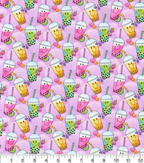 Fabric Traditions Bubble Tea on Purple Novelty Cotton Fabric