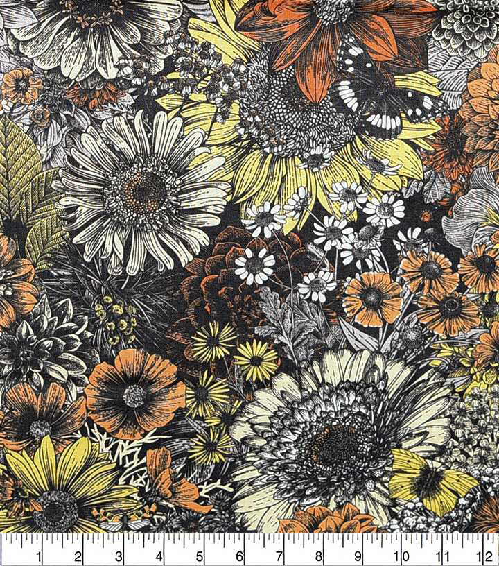 Fall Floral Montage Yellow Orange Fall Print Fabric