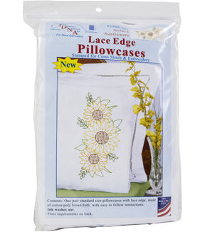 Jack Dempsey 2pk Sunflowers Stamped Lace Edge Pillowcases