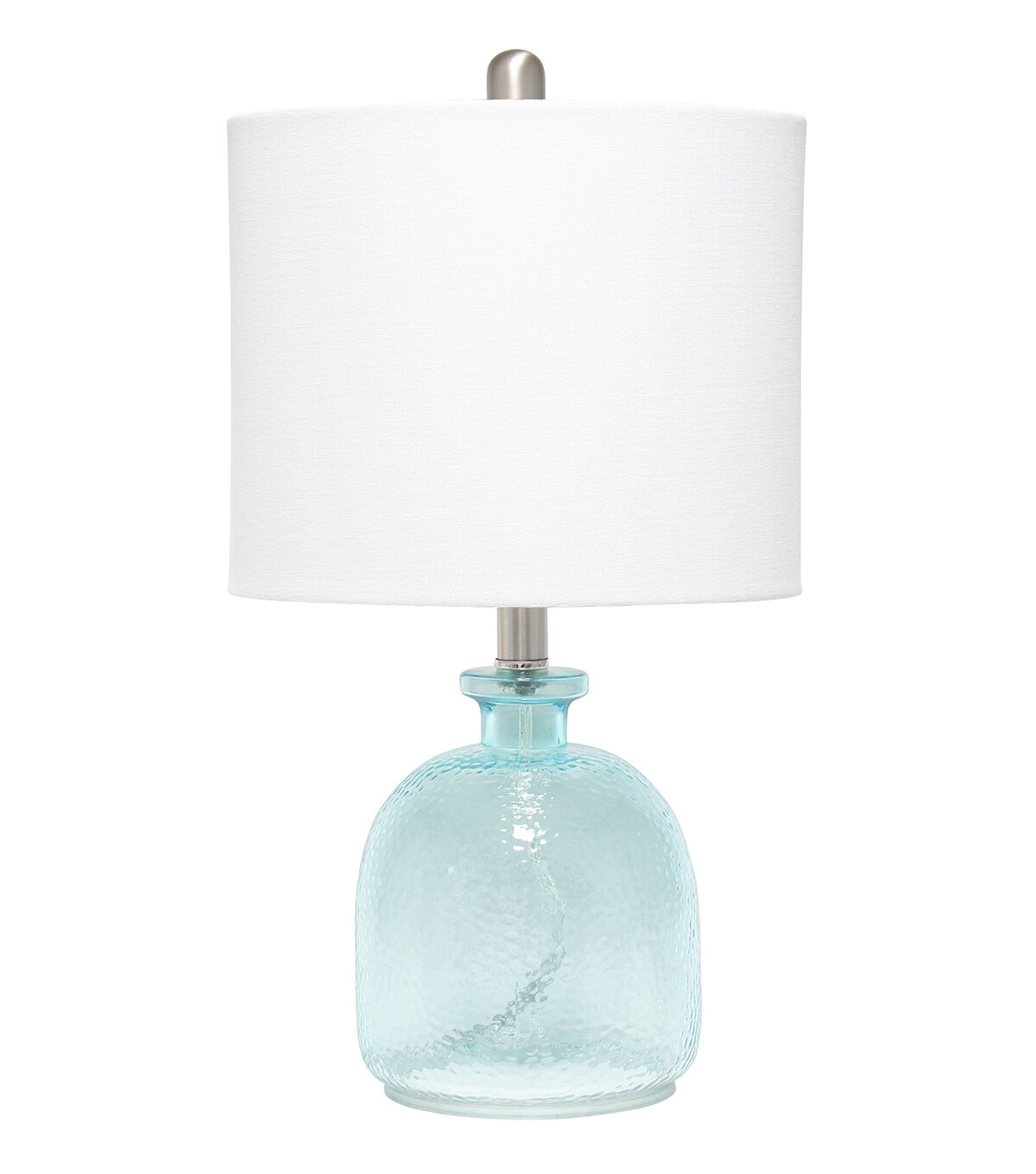 All The Rages Clear Blue Glass Jar Table Lamp with White Linen Shade