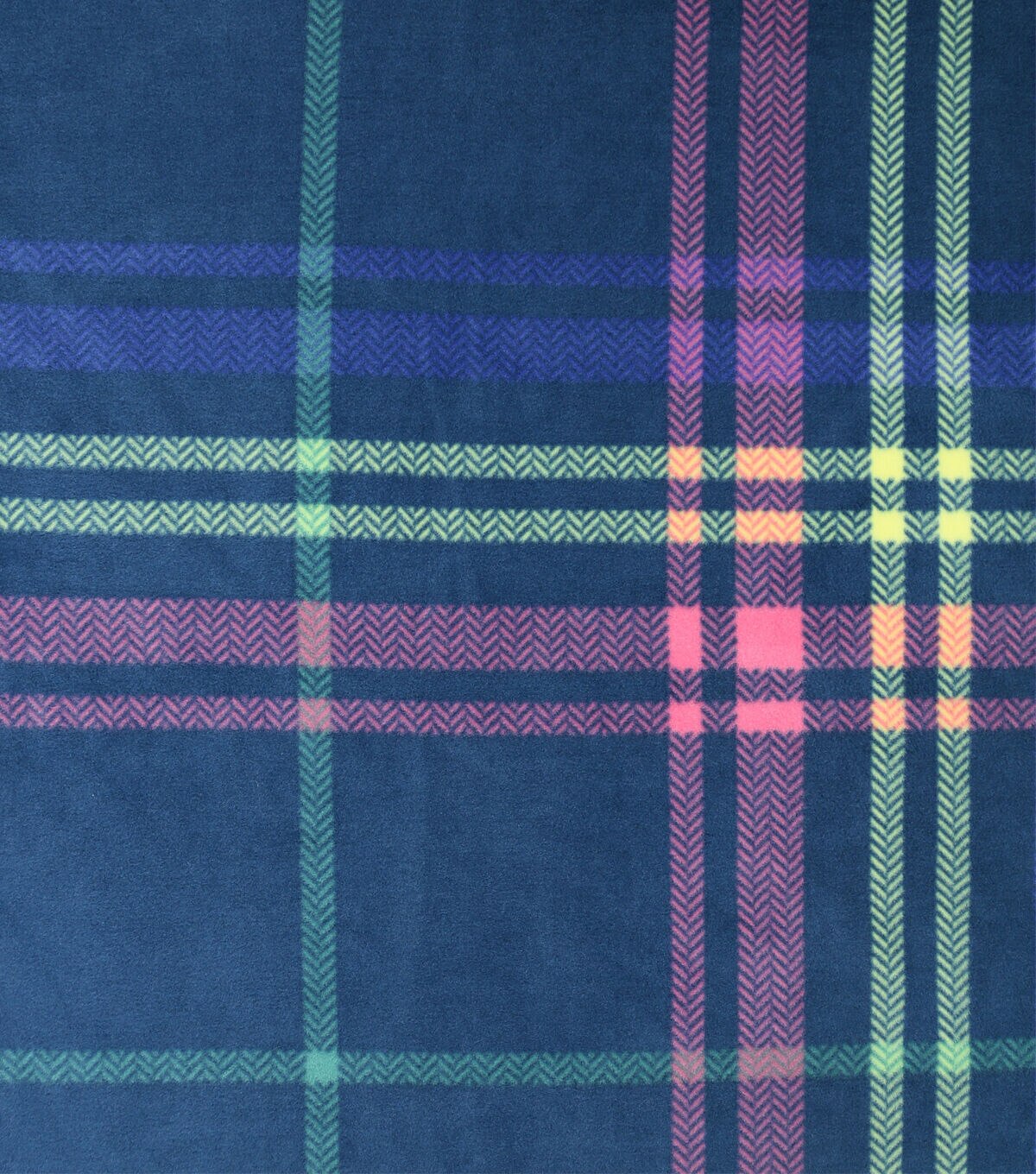 Neon & Pink Plaid on Blue Anti Pill Fleece Fabric
