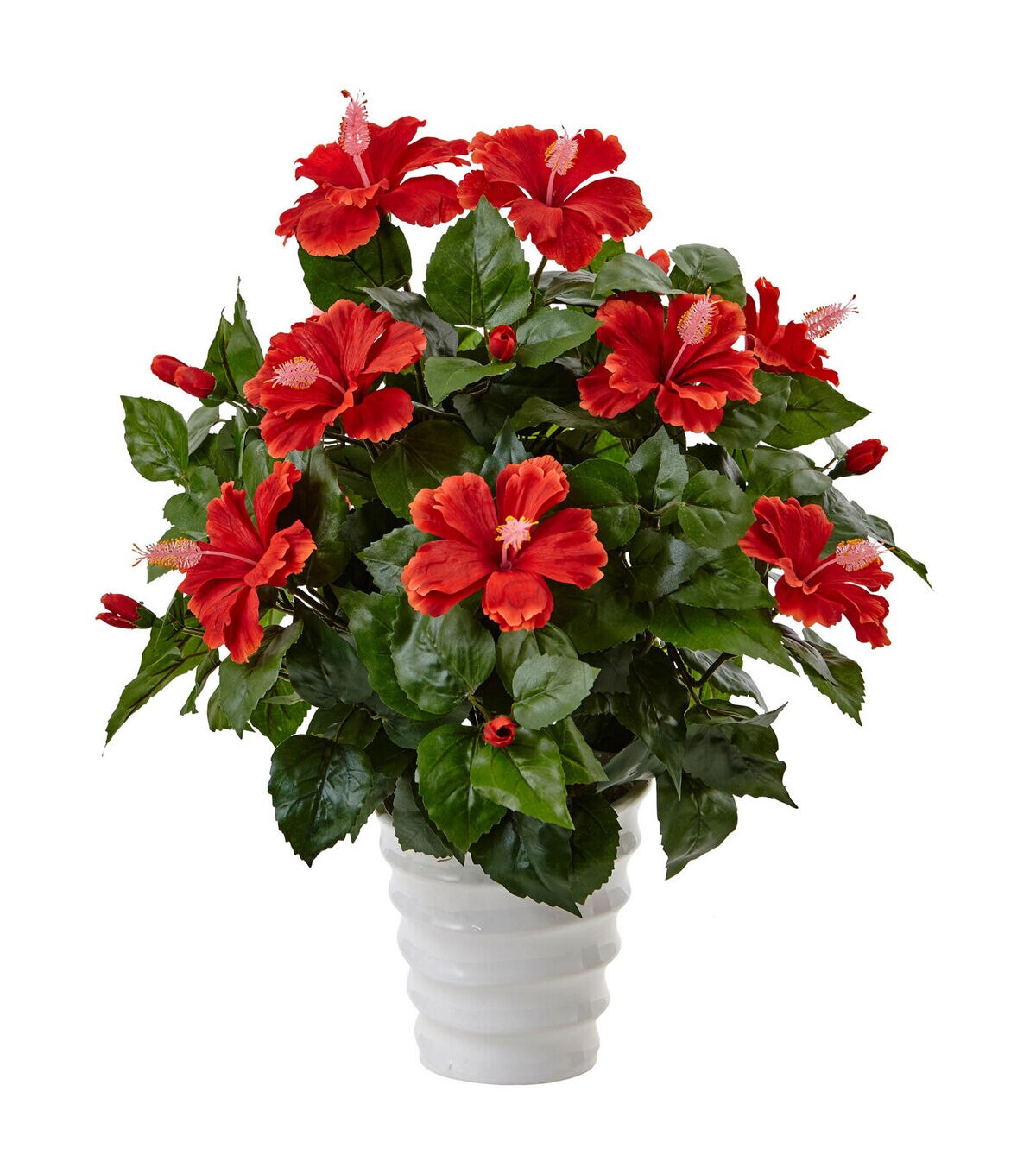 Nearly Natural 22 Hibiscus Artificial Flowering Plant in Swirl Planter
