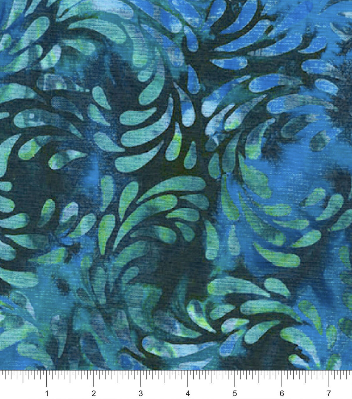 Blue & Green Water Lily Petals Swirls Batik Cotton Fabric