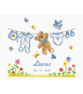 Vervaco 8 x 9 Birth Bear Counted Cross Stitch Kit