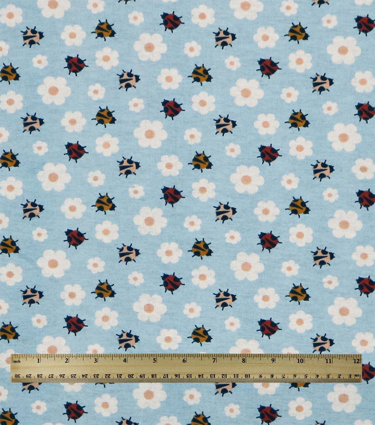 Ladybugs & Daisies on Blue Super Snuggle Flannel Fabric