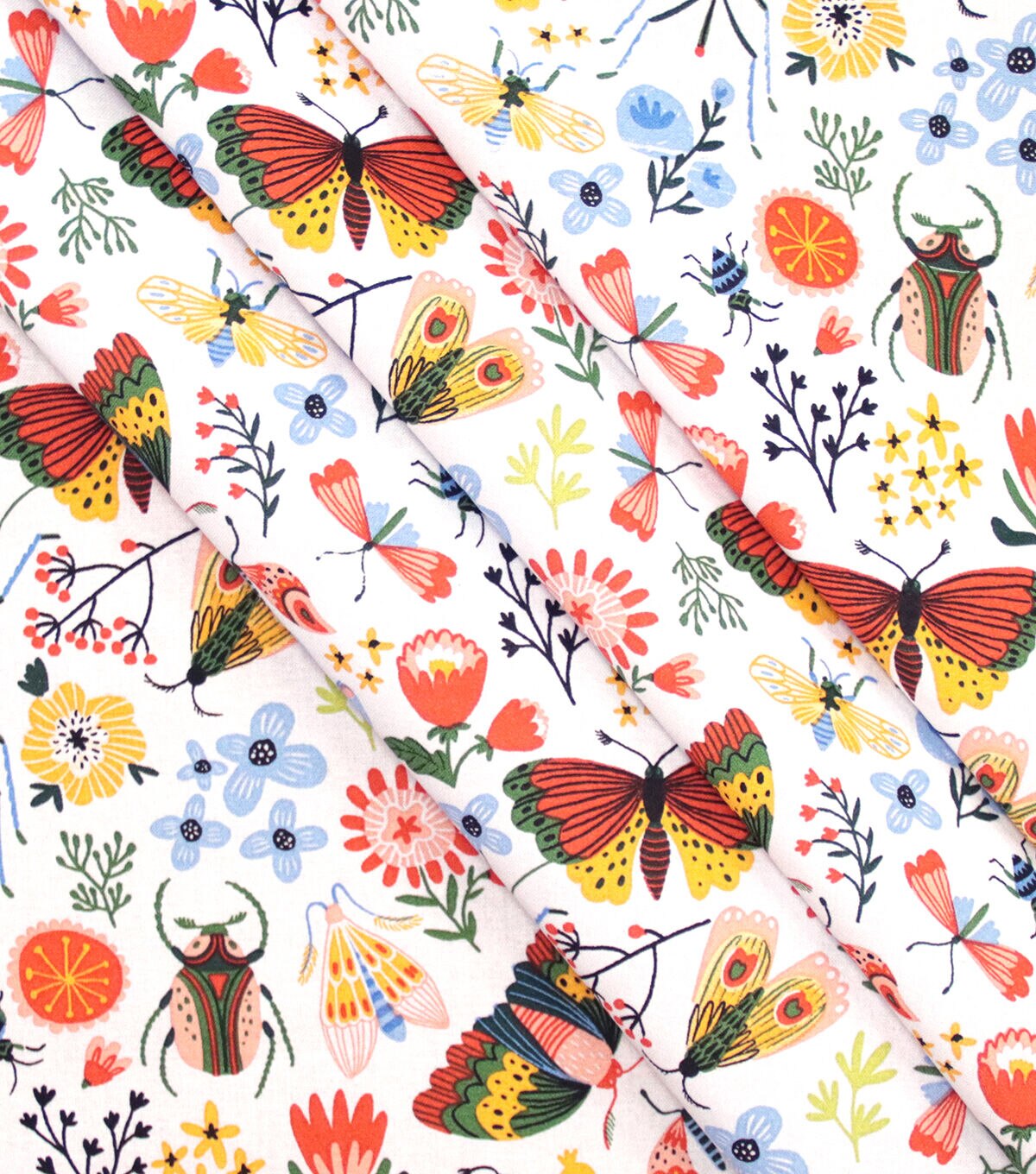 Multicolor Bright Bugs & Flora Novelty Prints Cotton Fabric