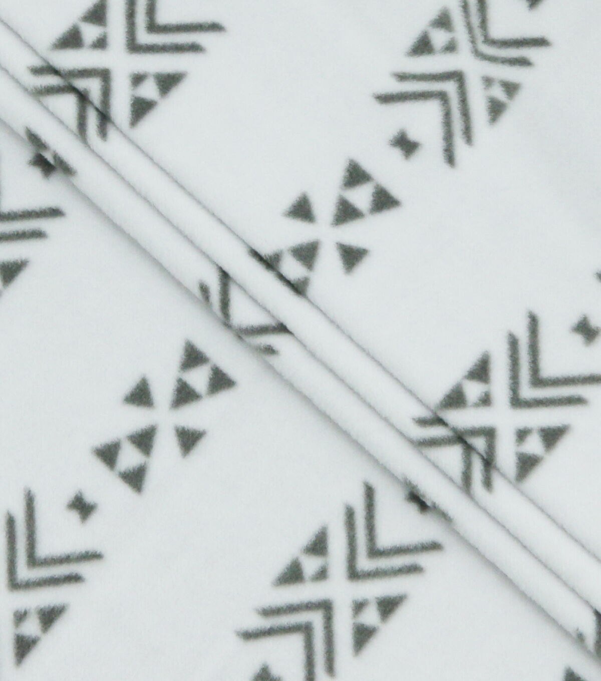 Gray Linear Aztec Geometrics on White Anti Pill Fleece Fabric