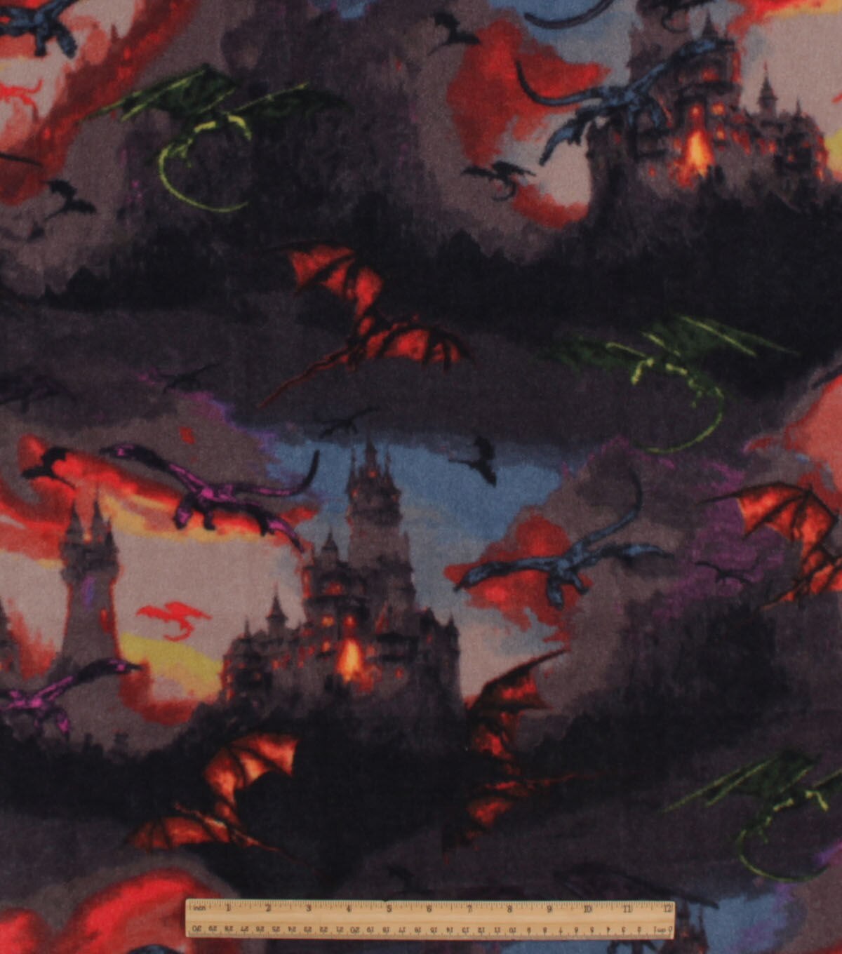 Dragons & Castles on Black Anti Pill Plush Fleece Fabric