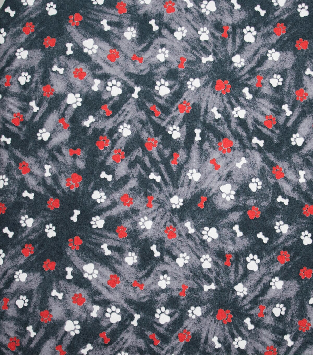 Super Snuggle Paw Print Tie Dye Black Flannel Fabric