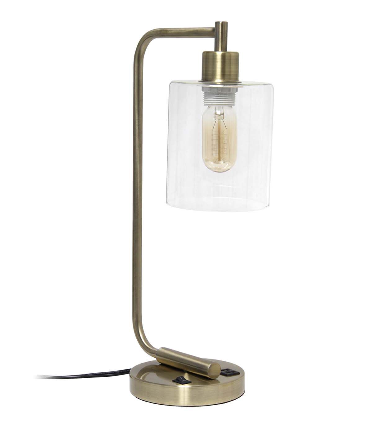 All The Rages 19 Iron Desk Lamp With USB Port & Glass Shade