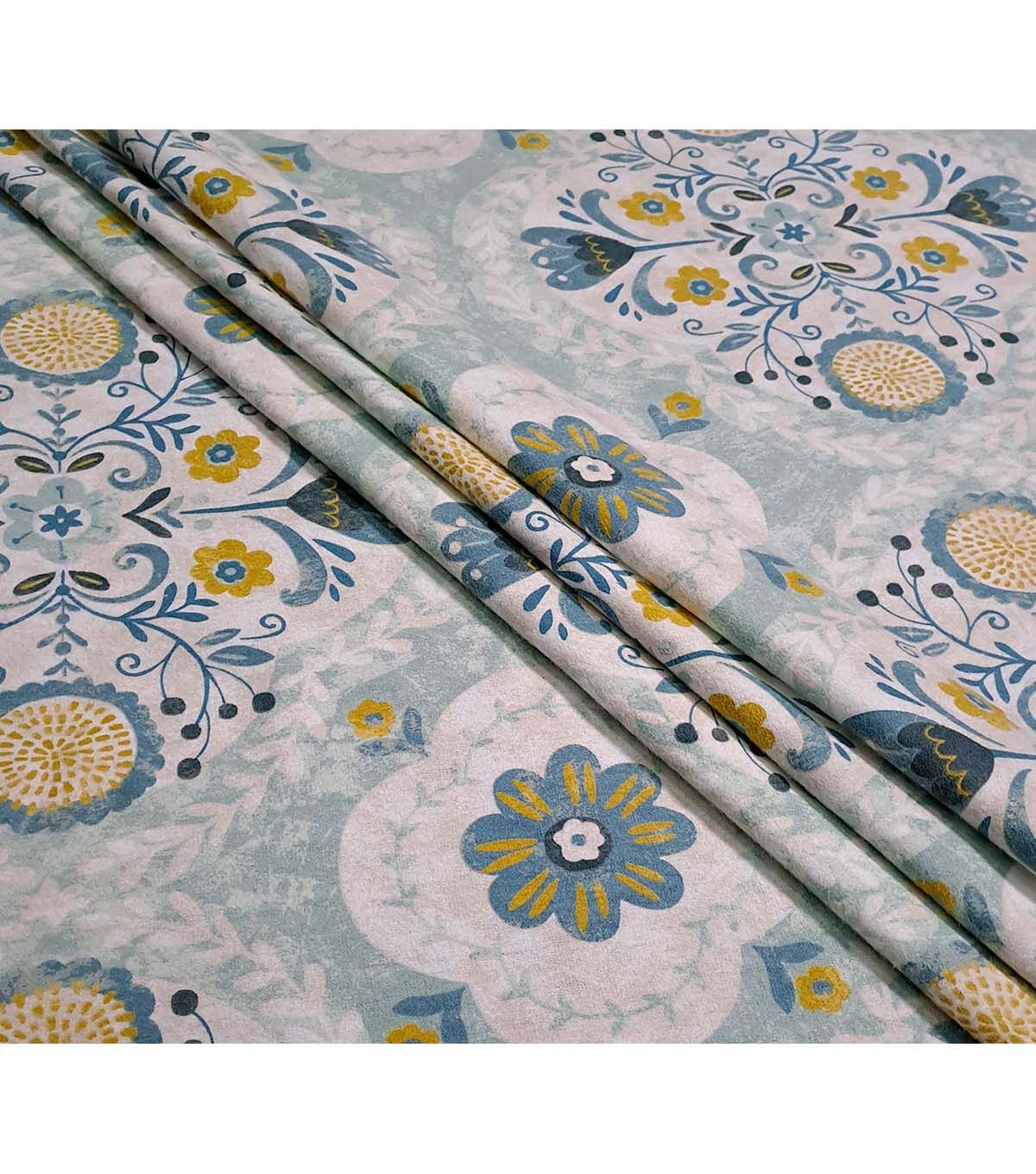 Floral Medallion on Blue Super Snuggle Flannel Fabric