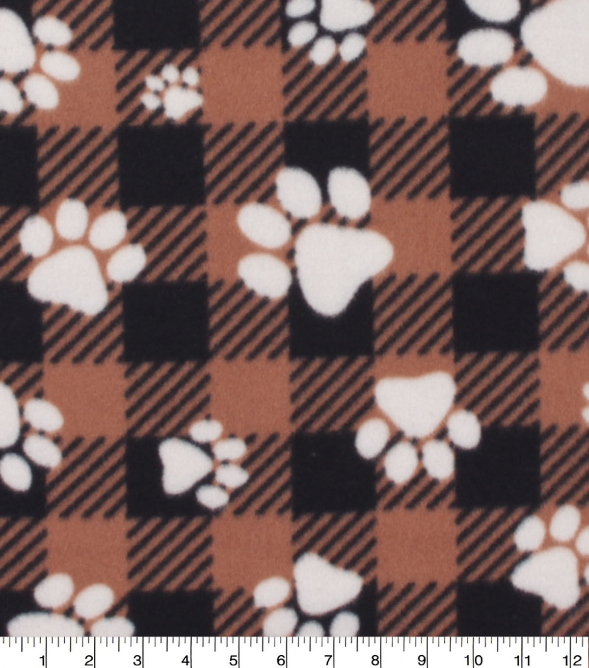 Dog Paw On Buffalo Check Brown Blizzard Fleece Fabric