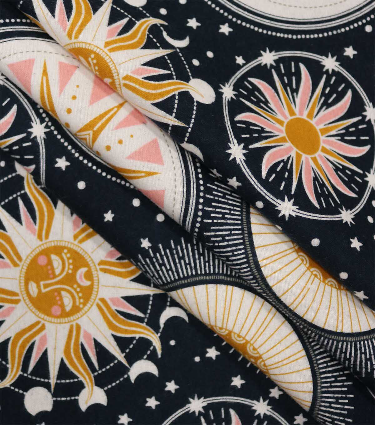 Smiling Suns & Moons On Black Super Snuggle Flannel Fabric