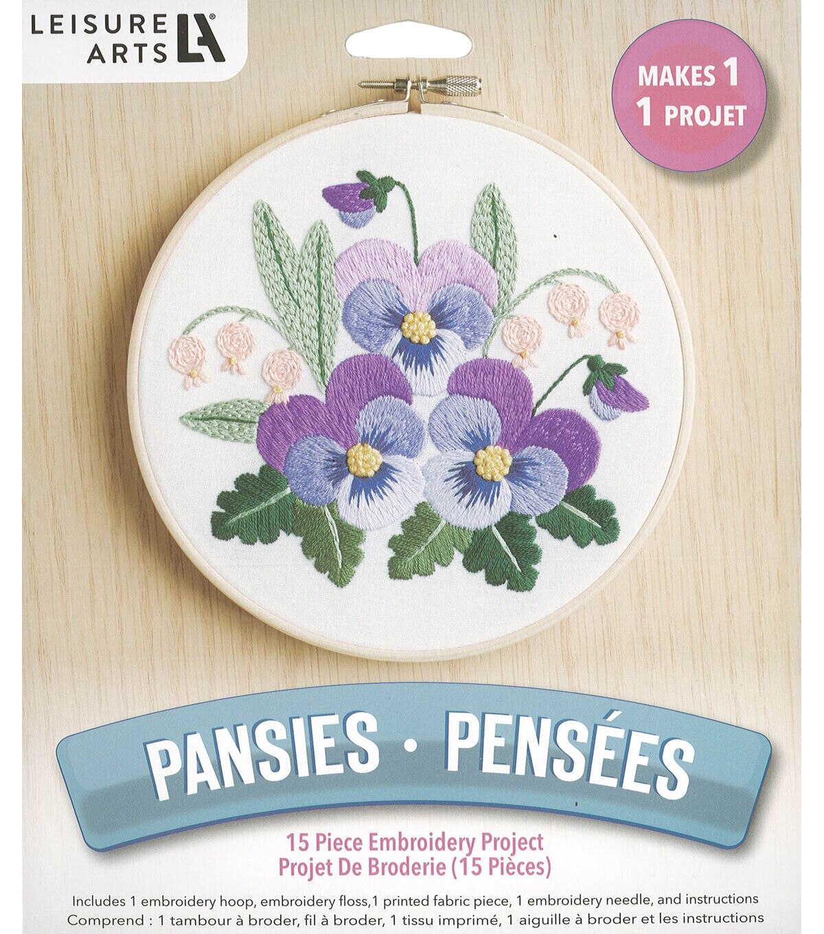 Leisure Arts 7 Pansies Embroidery Kit