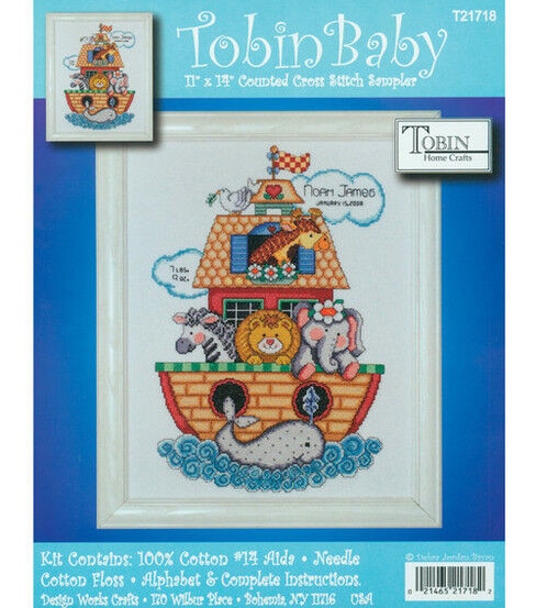 Tobin 11 x 14 Noah's Ark Birth Record Counted Cross Stitch Kit