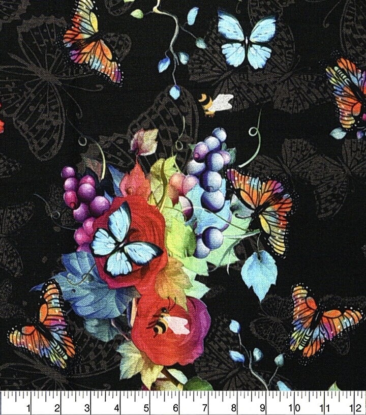 Floral on Black Premium Cotton Fabric