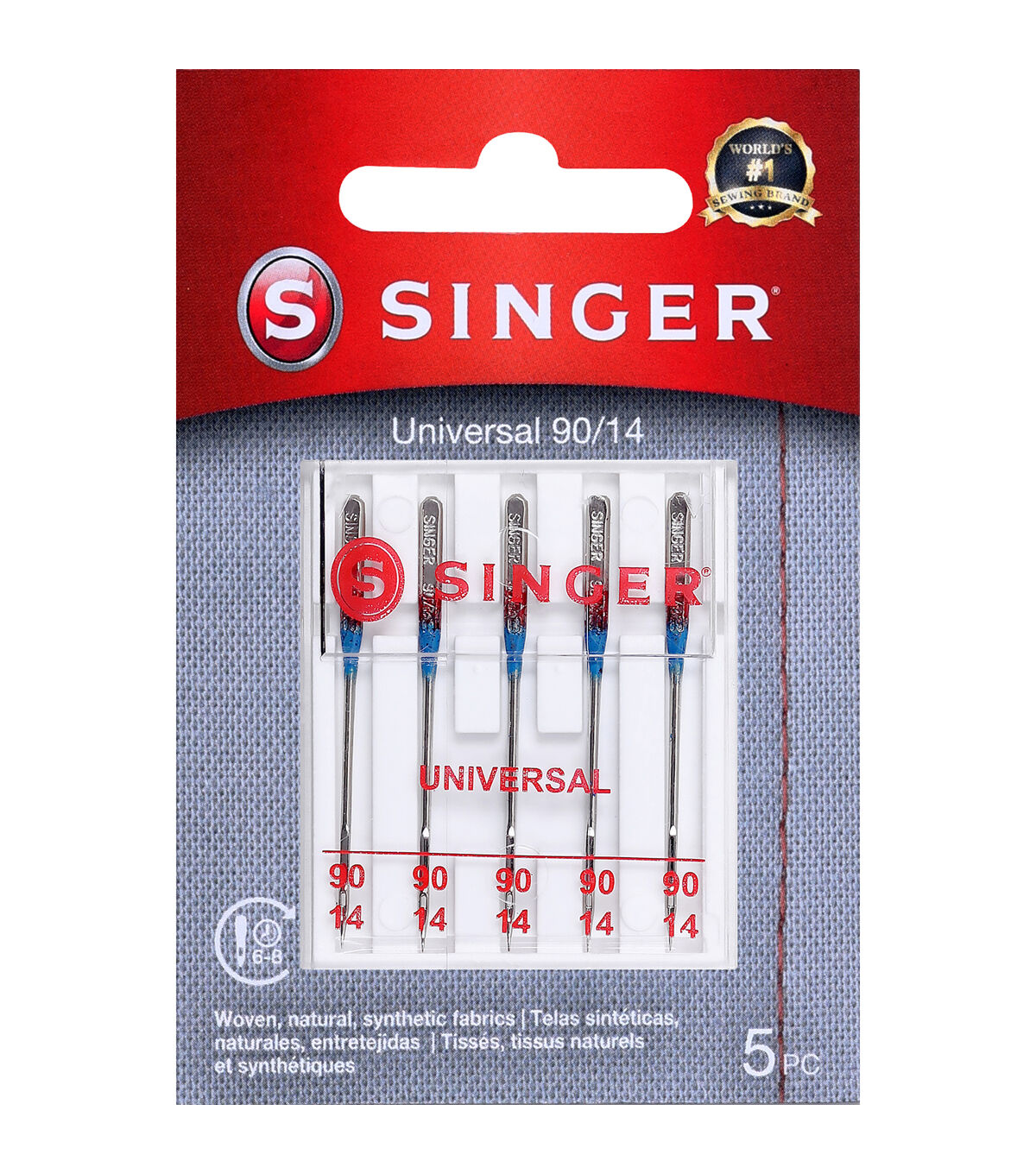 SINGER 90/14 Universal Regular Point Sewing Machine Needles 5pk