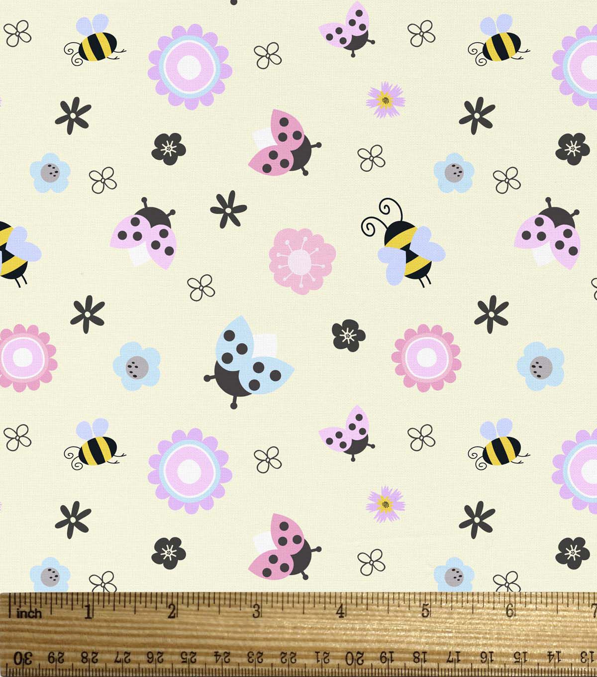 David Textiles Ladybugs & Bees on Yellow Novelty Cotton Fabric