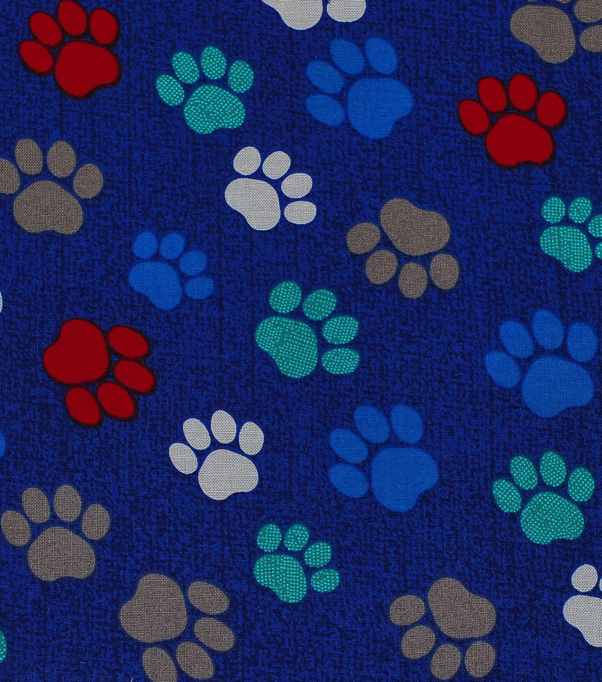 Novelty Cotton Fabric Paw Prints On Navy