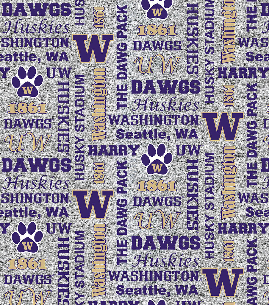Washington Huskies Fleece Fabric Heather Verbiage