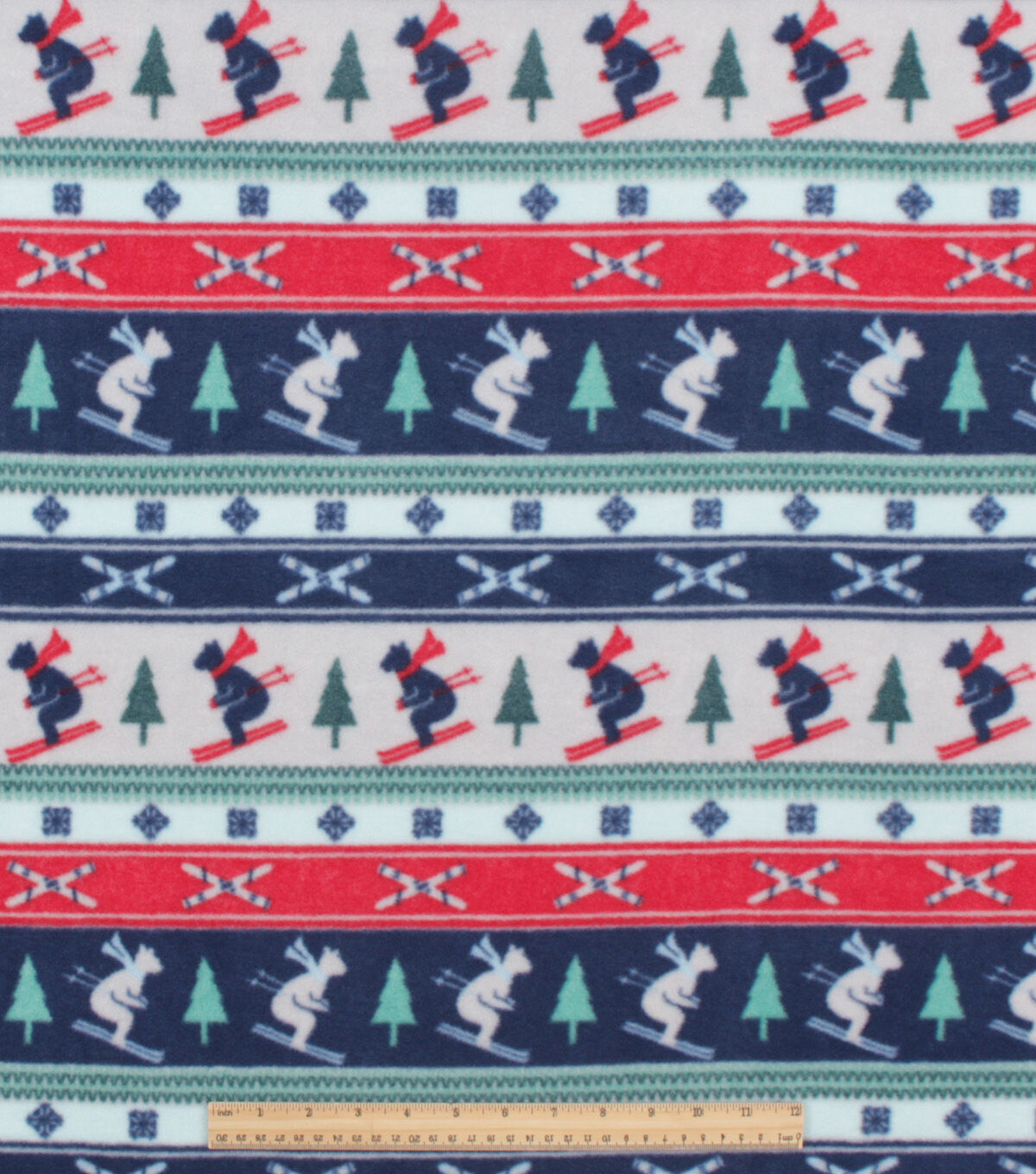 Blue & Red Polar Bear Fair Isle Anti Pill Fleece Fabric