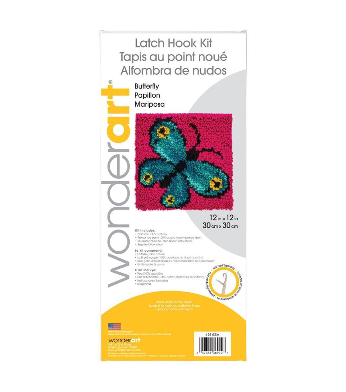 Wonderart Latch Hook Kit 12X12 Butterfly