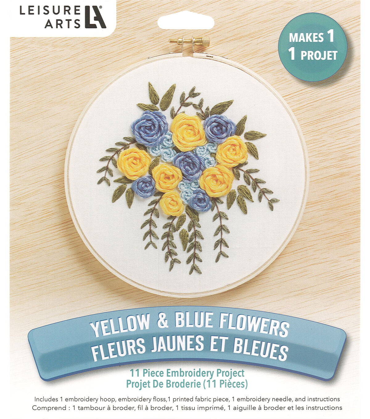 Leisure Arts 6 Yellow & Blue Flowers Embroidery Kit