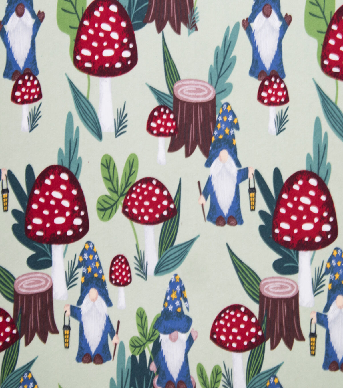 Super Snuggle Gnome & Mushrooms Flannel Fabric