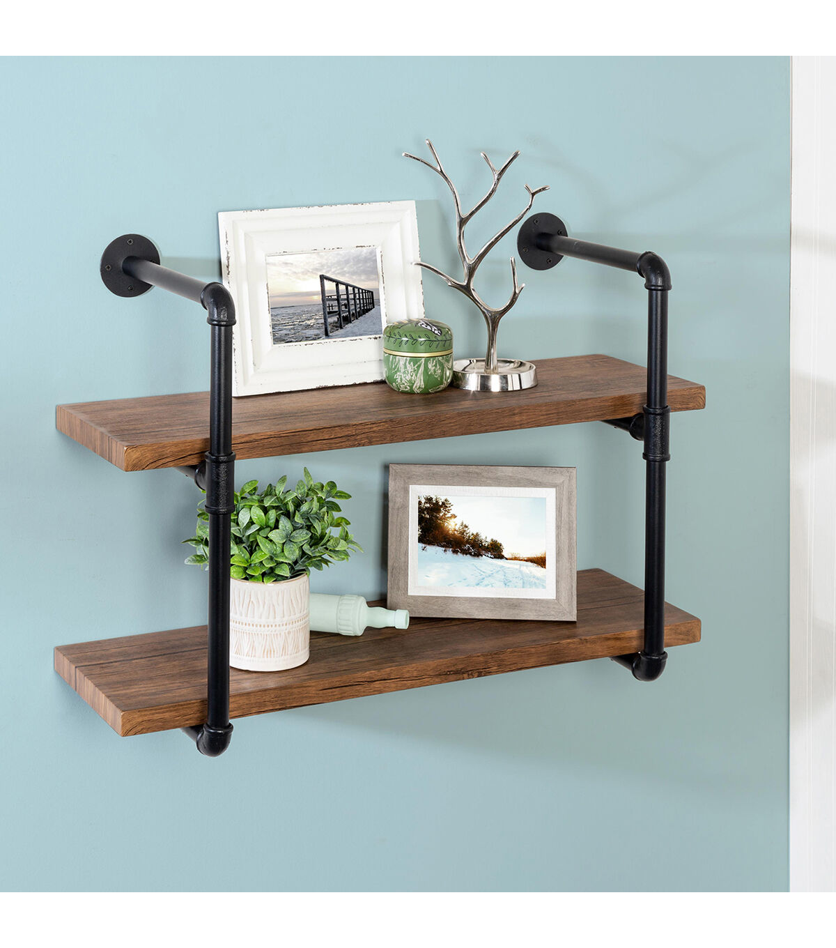 Honey Can Do 2 Tier Black Industrial Wall Shelf
