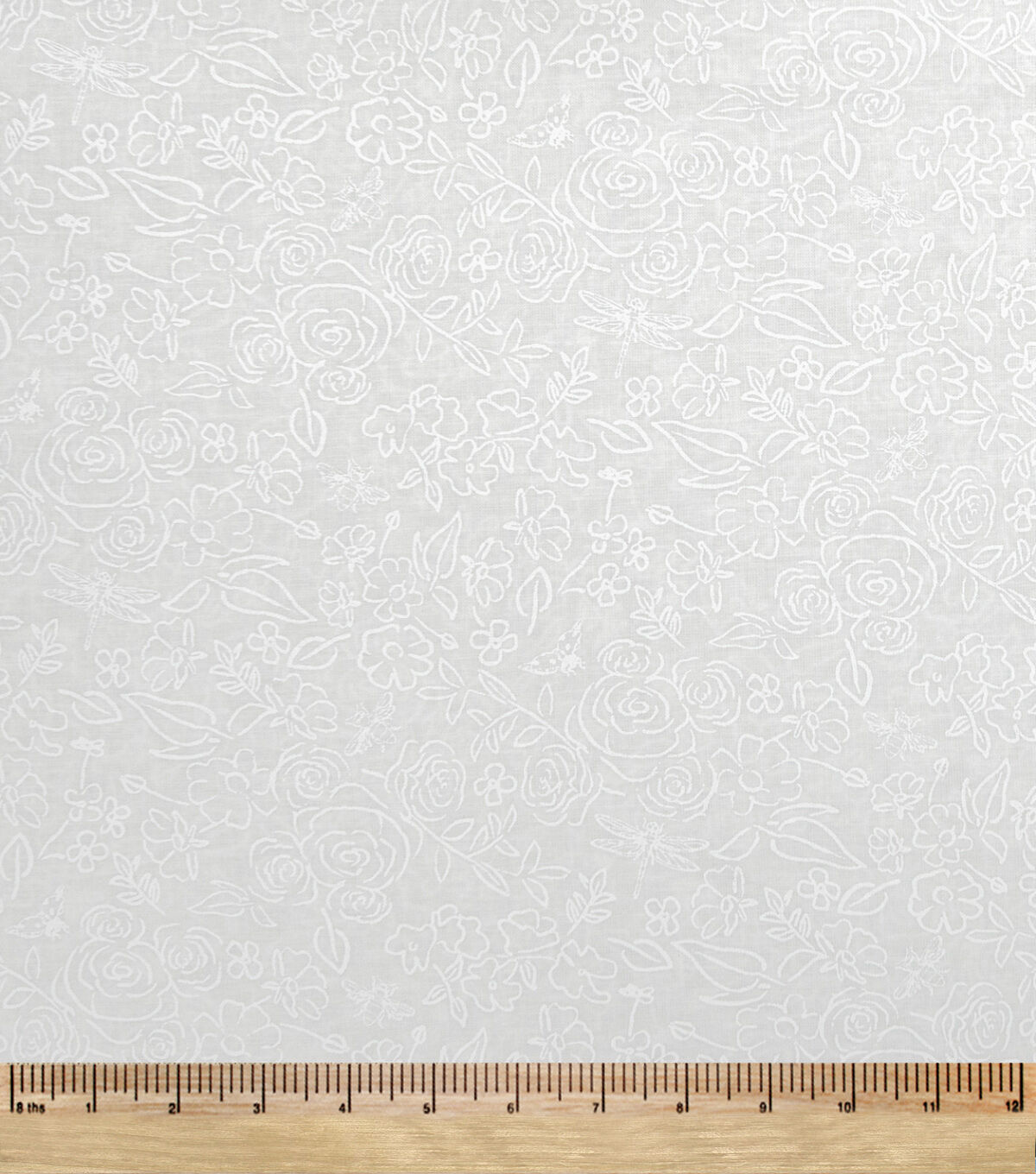 White Tonal Floral Quilt Cotton Fabric by Keepsake Calico