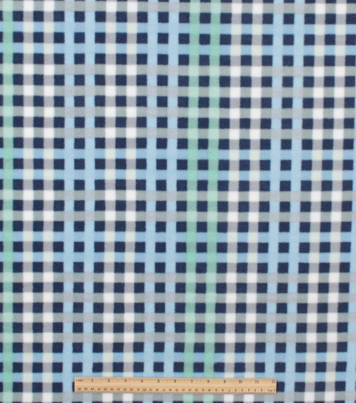 Mint & Blue Plaid Anti Pill Fleece Fabric